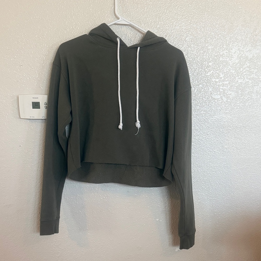 wild fable Olive Green Cropped Hoodie with White Drawstrings